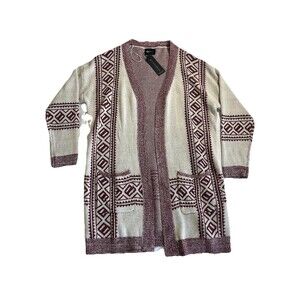NWT Heimish Women's Open Front Cardigan Sweater 1/2X Cream / Red Southwest Aztec